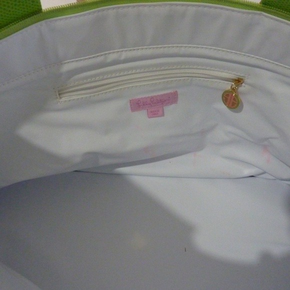 Lilly Pulitzer Striped Large Canvas Tote Bag PINK White GREEN  2 Piece 15 X 12'' - Picture 9 of 14